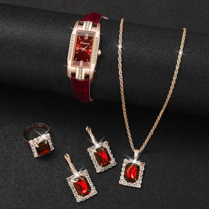 5-Piece Elegant Baroque Rhinestone Women's Watch & Jewelry Set