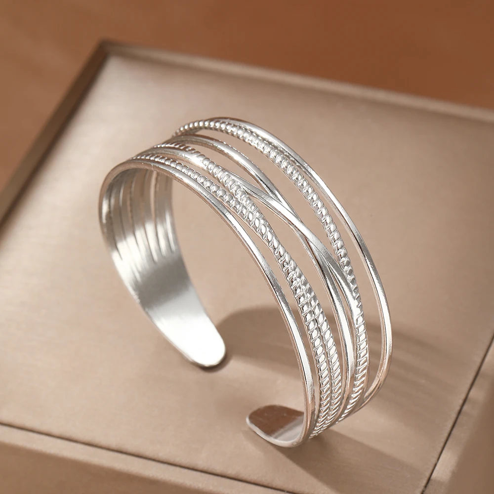 Multilayer Hollow Open Cuff Bracelet