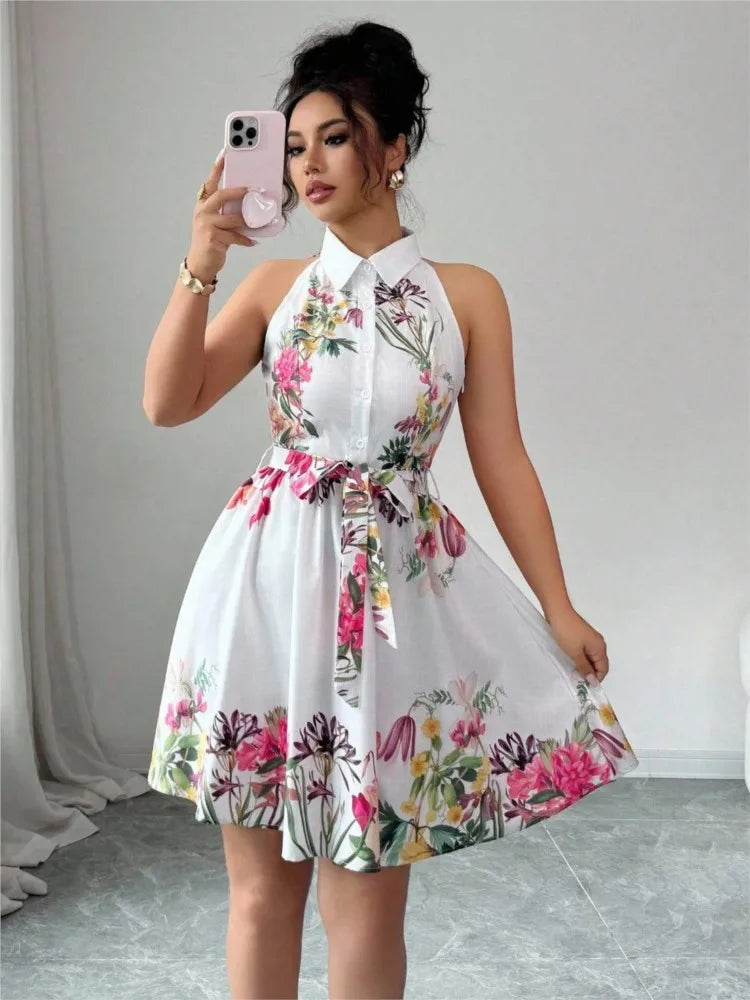Floral Halter Neck Summer Dress