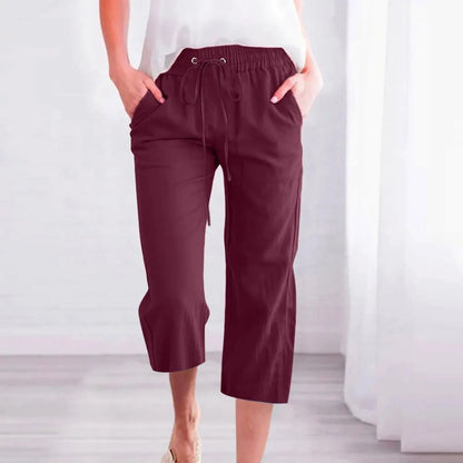 Cotton Linen Capri Pants For Women