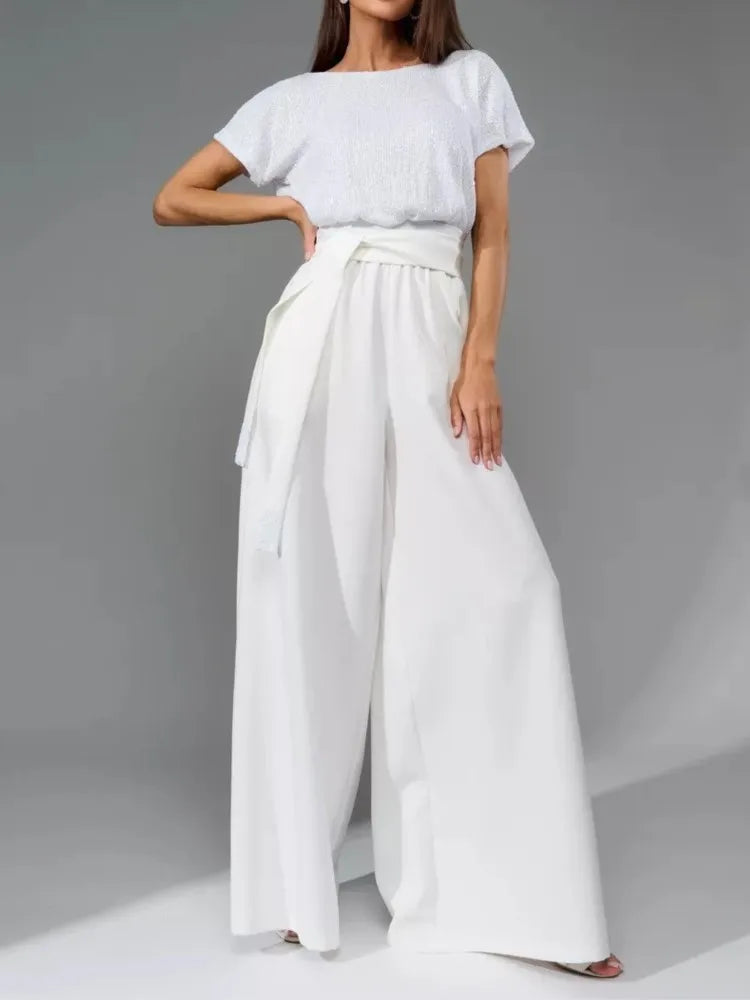 Glittering Sequin Tie Waist Jumpsuit