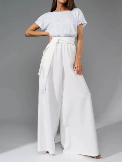 Glittering Sequin Tie Waist Jumpsuit