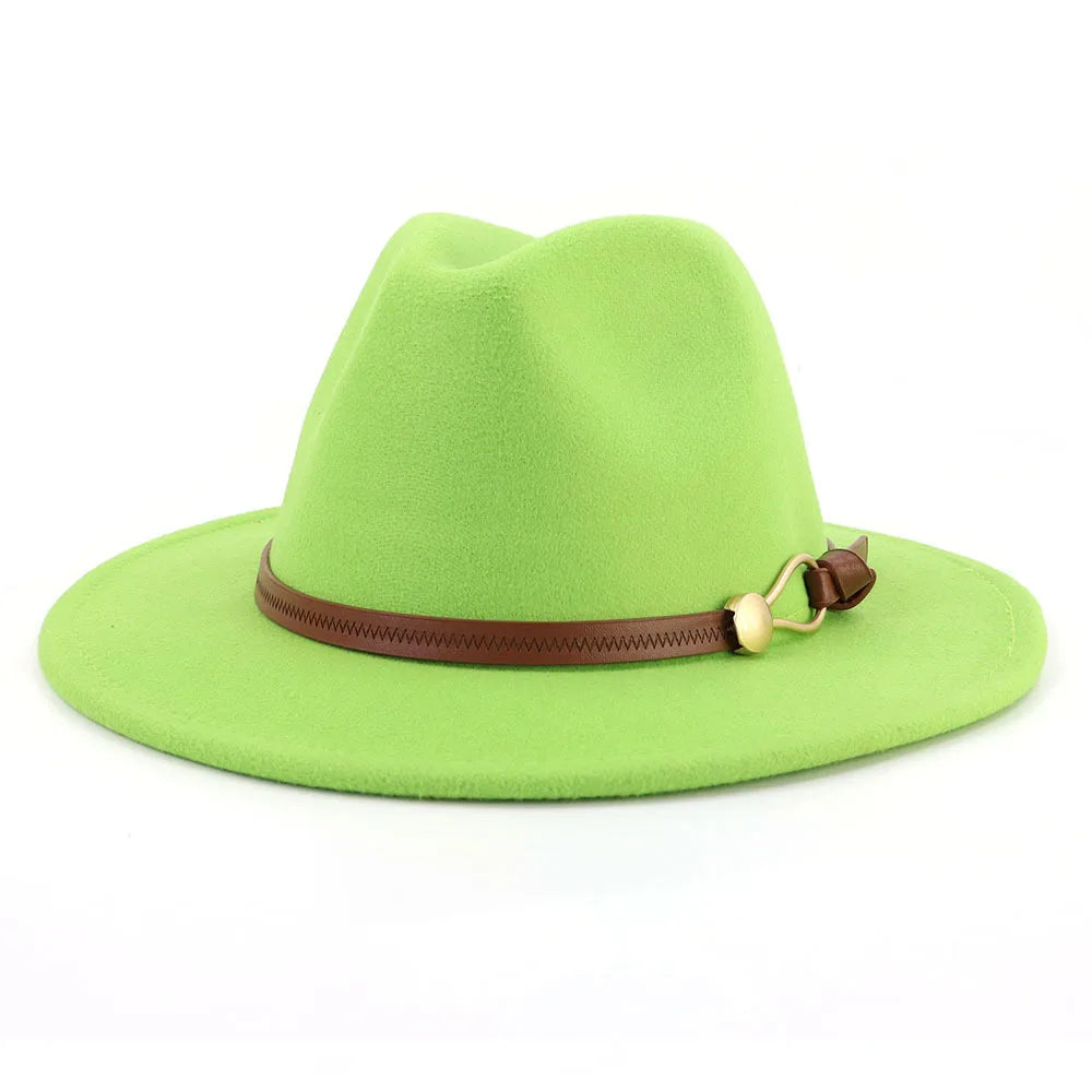 Belt Buckle Wide Brim Fedora Hat