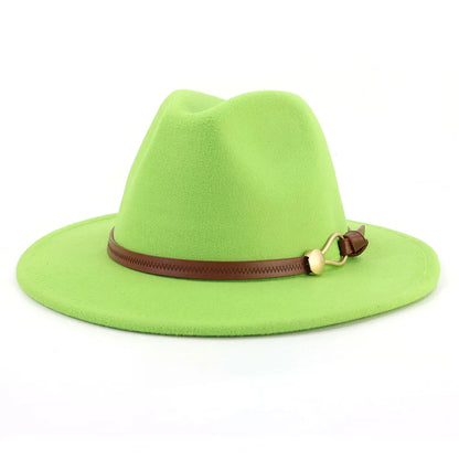 Belt Buckle Wide Brim Fedora Hat