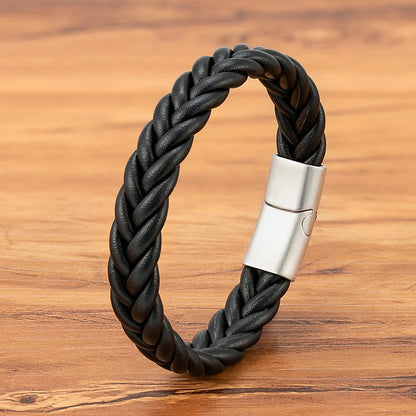 Braided Leather Cuff Bracelet for Men