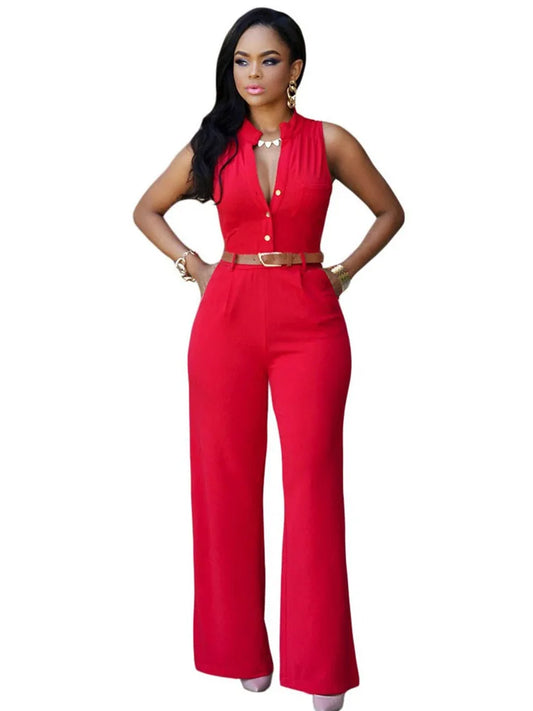 V-Neck Wide Leg Jumpsuit