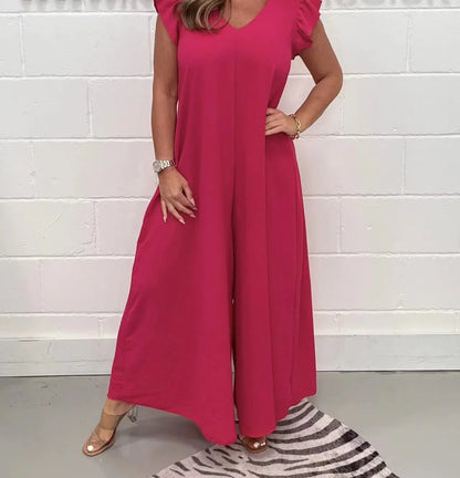 Elegant V-Neck Ruffle Jumpsuit