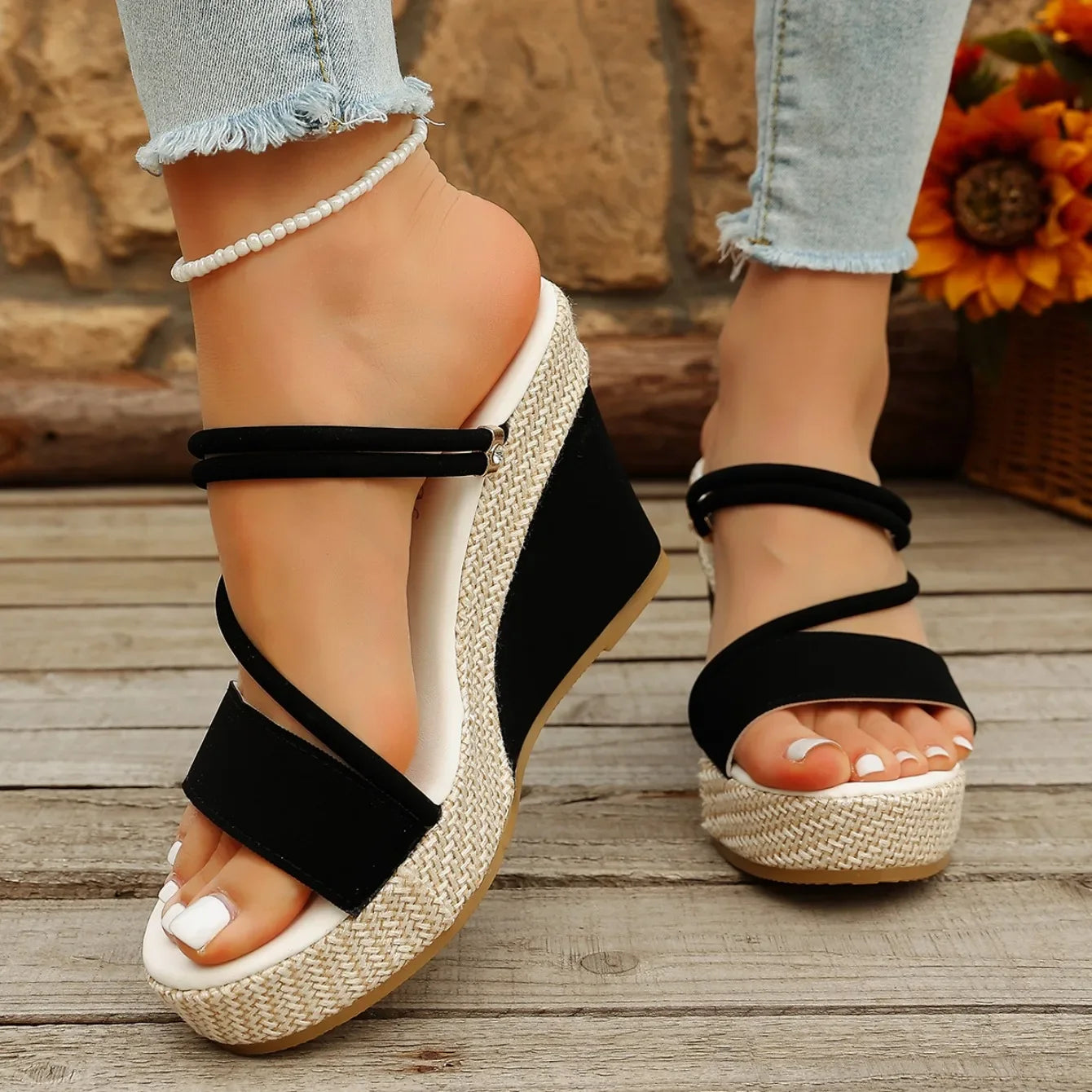 Luxe Woven Platform Wedge Sandals