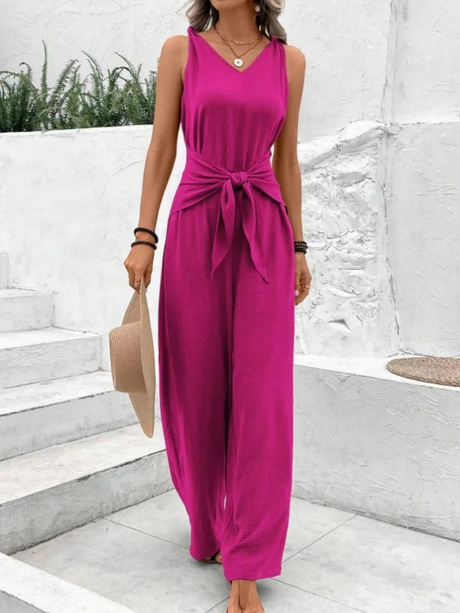 Twisted Strap Tie Waist Jumpsuit