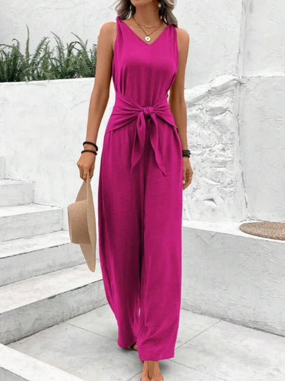 Twisted Strap Tie Waist Jumpsuit