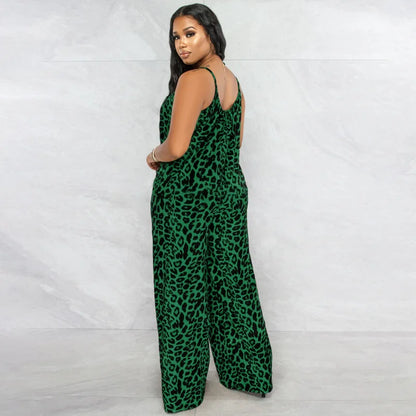 Leopard Print Spaghetti Strap Jumpsuit