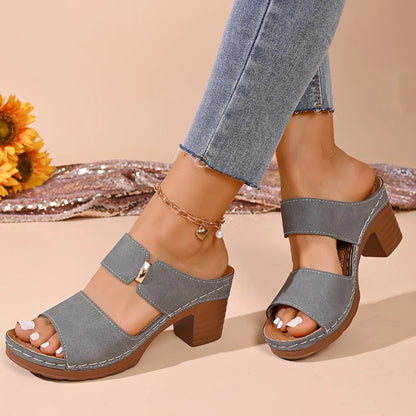 Quilted Strap Block Heel Slide Sandals