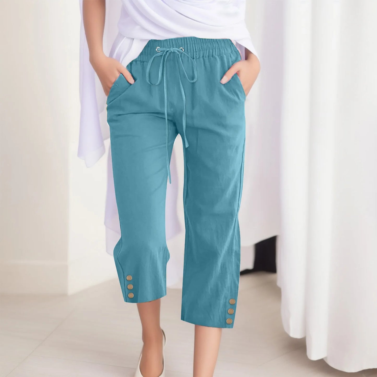 Cotton Linen Capri Pants For Women
