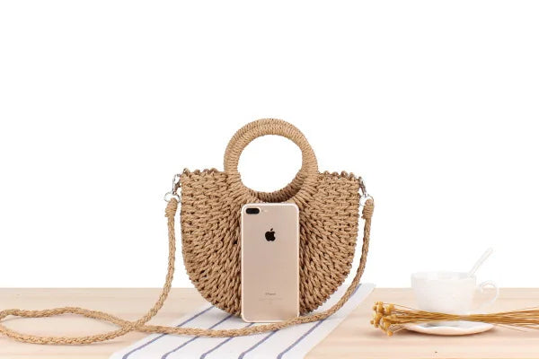 Handwoven Straw Half-Moon Bag