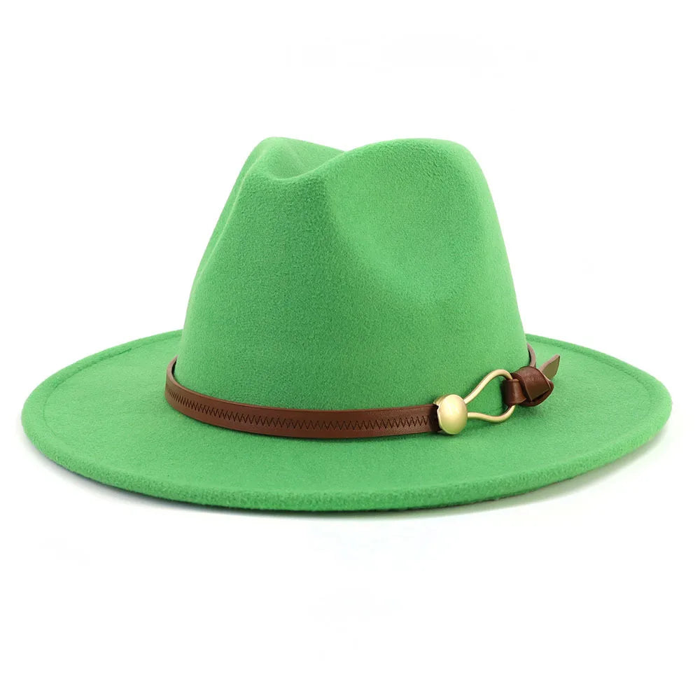 Belt Buckle Wide Brim Fedora Hat