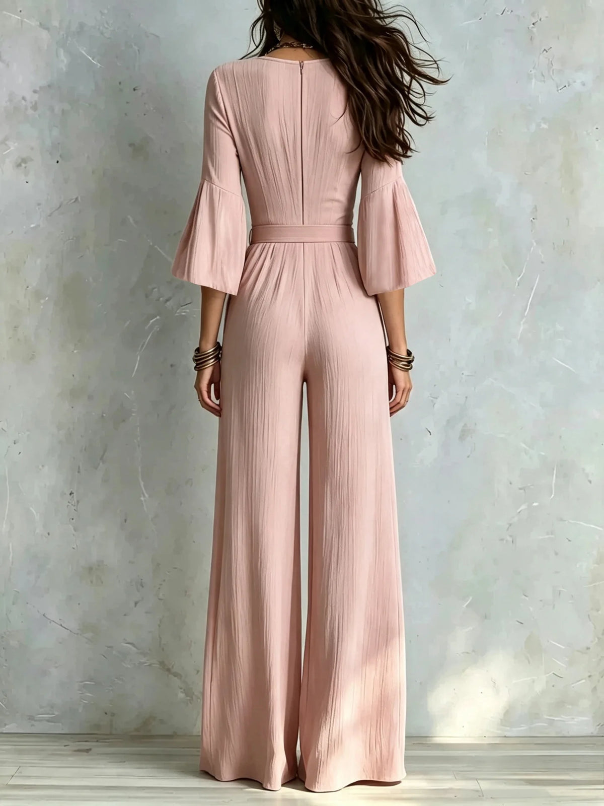Elegant V-Neck Puff Sleeve Jumpsuit