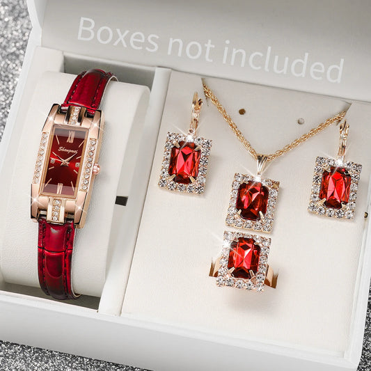 5-Piece Elegant Baroque Rhinestone Women's Watch & Jewelry Set