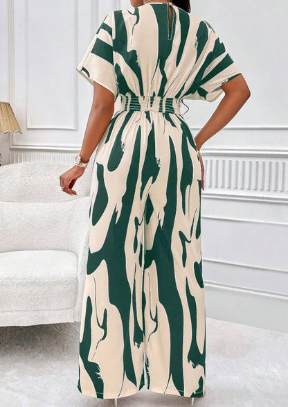 Elegant Printed Batwing Sleeve Jumpsuit