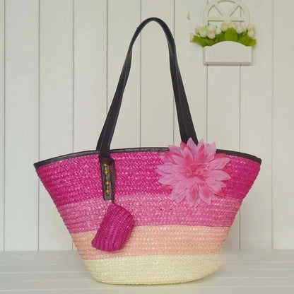Sun-Drenched Striped Handwoven Straw Tote