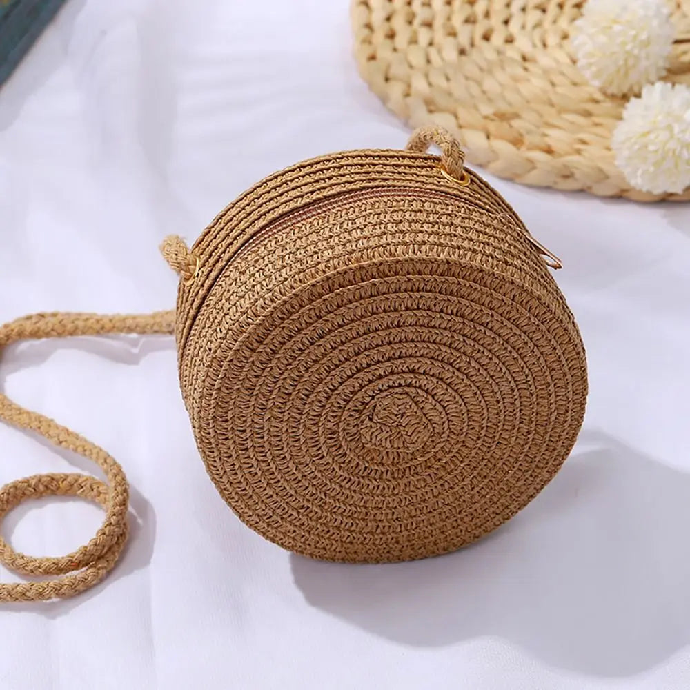 Handmade Round Rattan Crossbody Bag