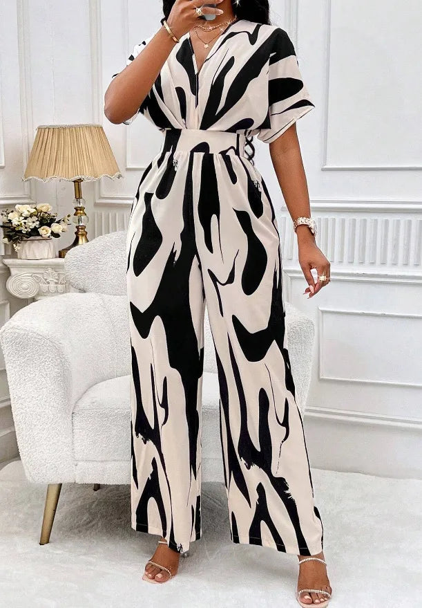 Elegant Printed Batwing Sleeve Jumpsuit