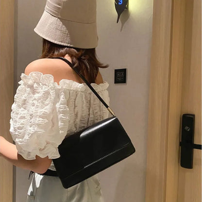 Minimalist Leather Baguette Shoulder Bag