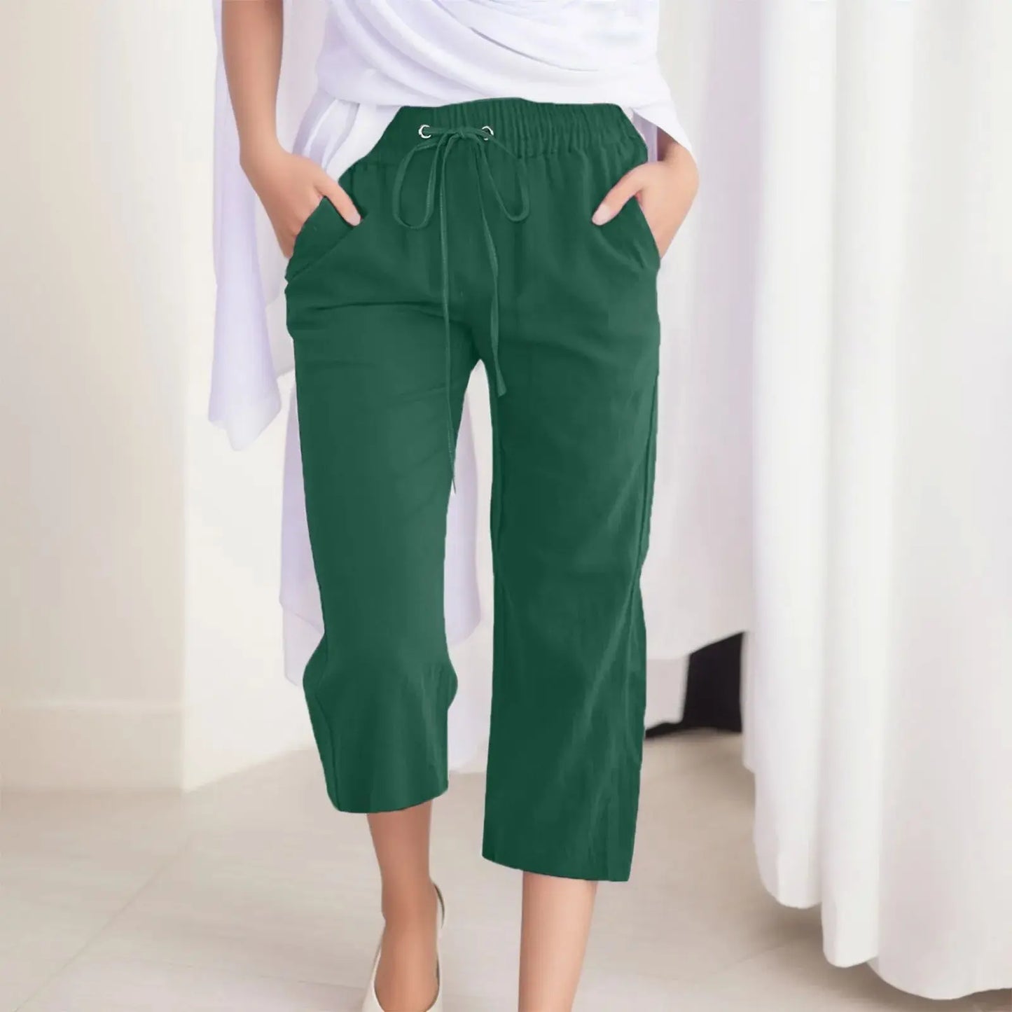 Cotton Linen Capri Pants For Women