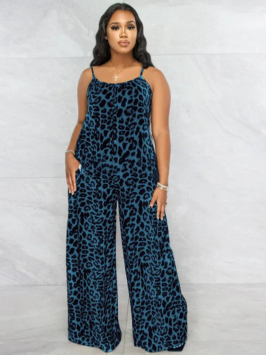 Leopard Print Spaghetti Strap Jumpsuit