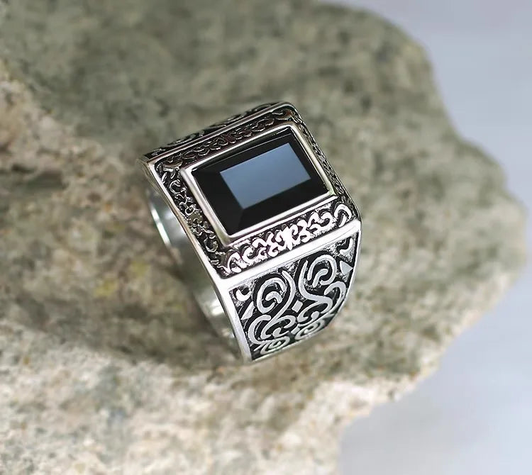Vintage Black Obsidian Signet Ring