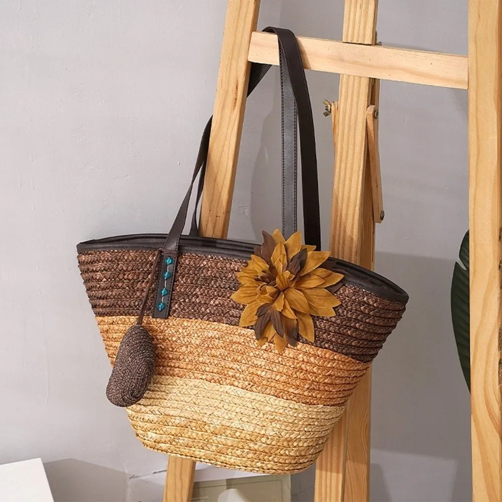 Sun-Drenched Striped Handwoven Straw Tote