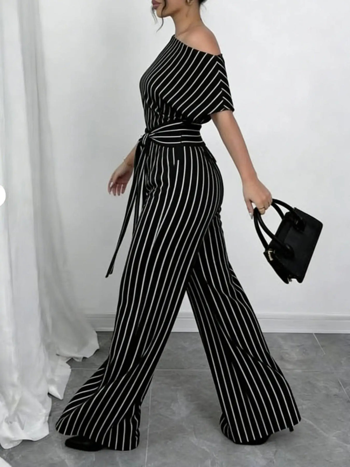 Slanted Shoulder Wide Leg Jumpsuit
