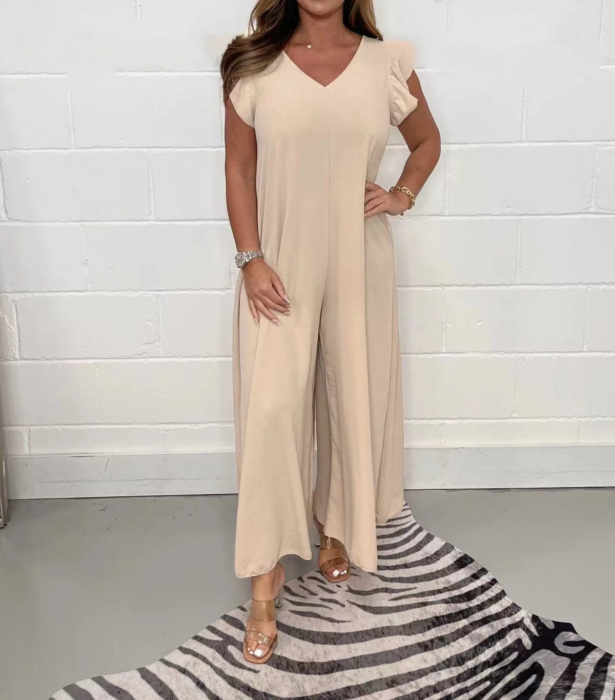 Elegant V-Neck Ruffle Jumpsuit