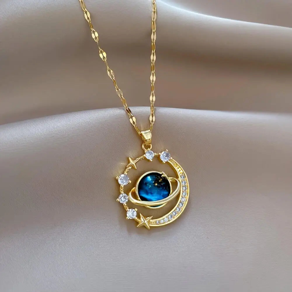 Celestial Zircon Moon Necklace