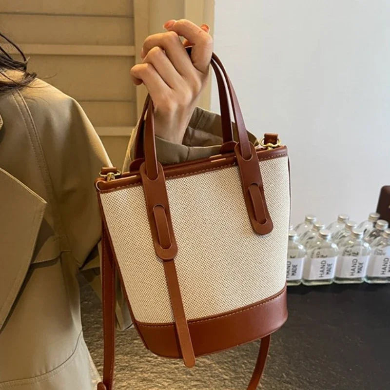 Two-Tone Canvas Bucket Bag