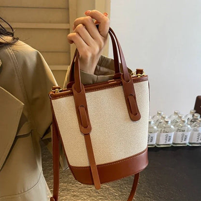 Two-Tone Canvas Bucket Bag