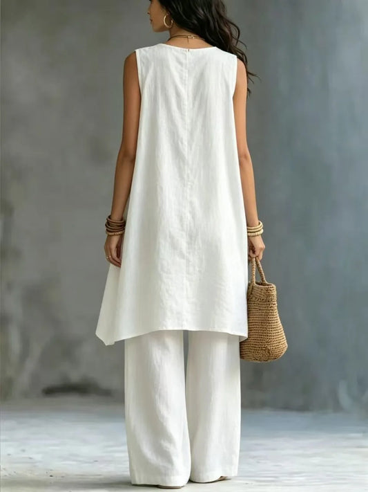 Women's Sleeveless Asymmetrical Linen Blend Set