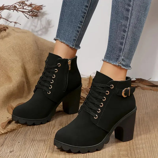 Round Toe Buckle Strap Boots