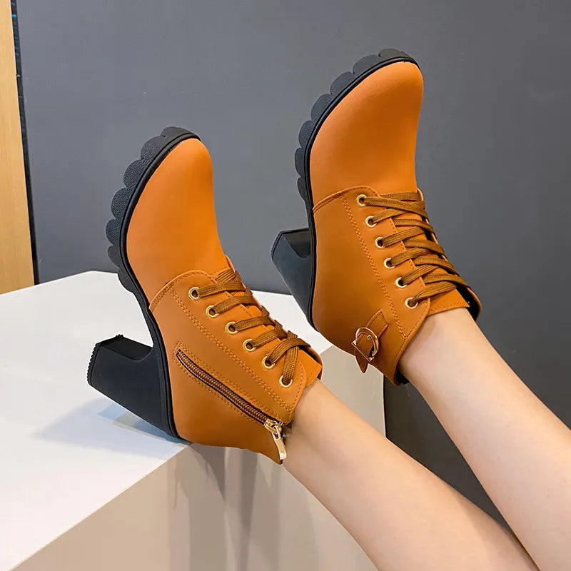 Round Toe Buckle Strap Boots