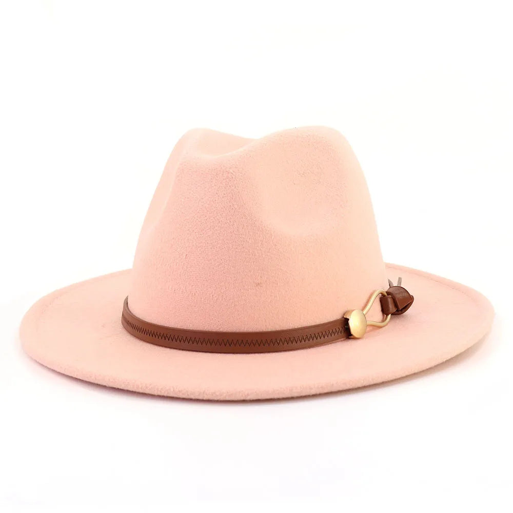 Belt Buckle Wide Brim Fedora Hat