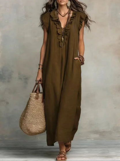 Amara Ruffle V-Neck Maxi Dress