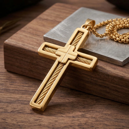 Urban Steel Wire Cross Pendant Necklace