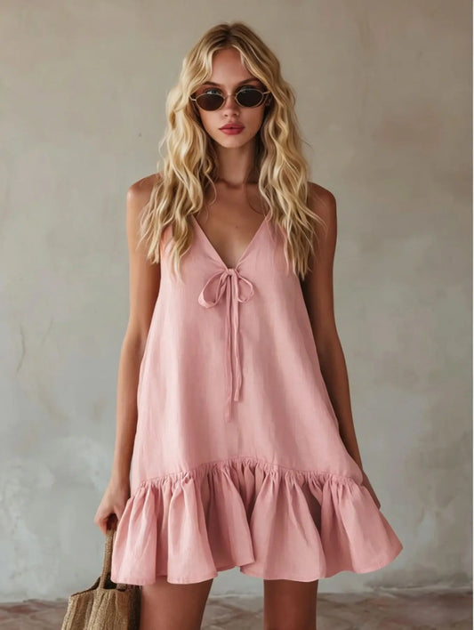 Sunset Tie-Front Ruffle Mini Dress