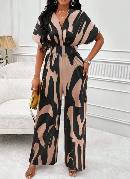 Elegant Printed Batwing Sleeve Jumpsuit