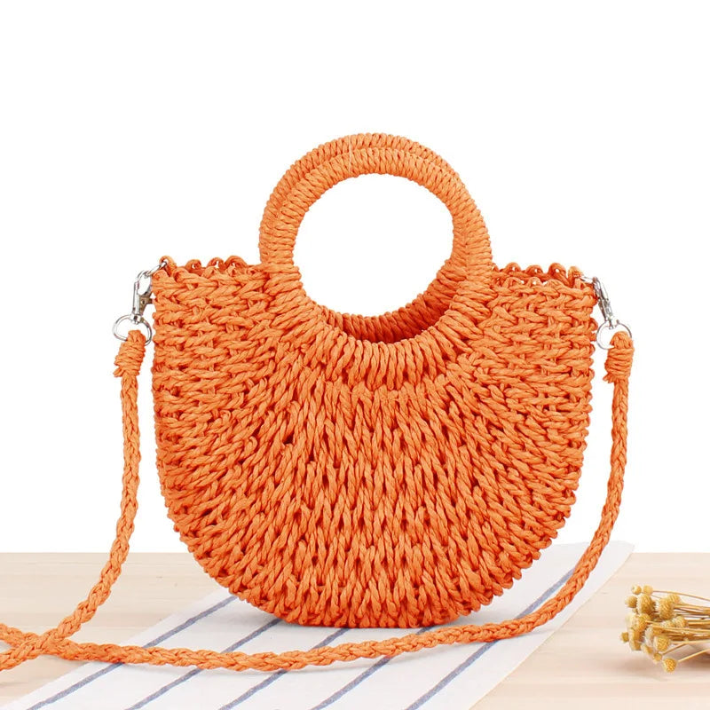 Handwoven Straw Half-Moon Bag