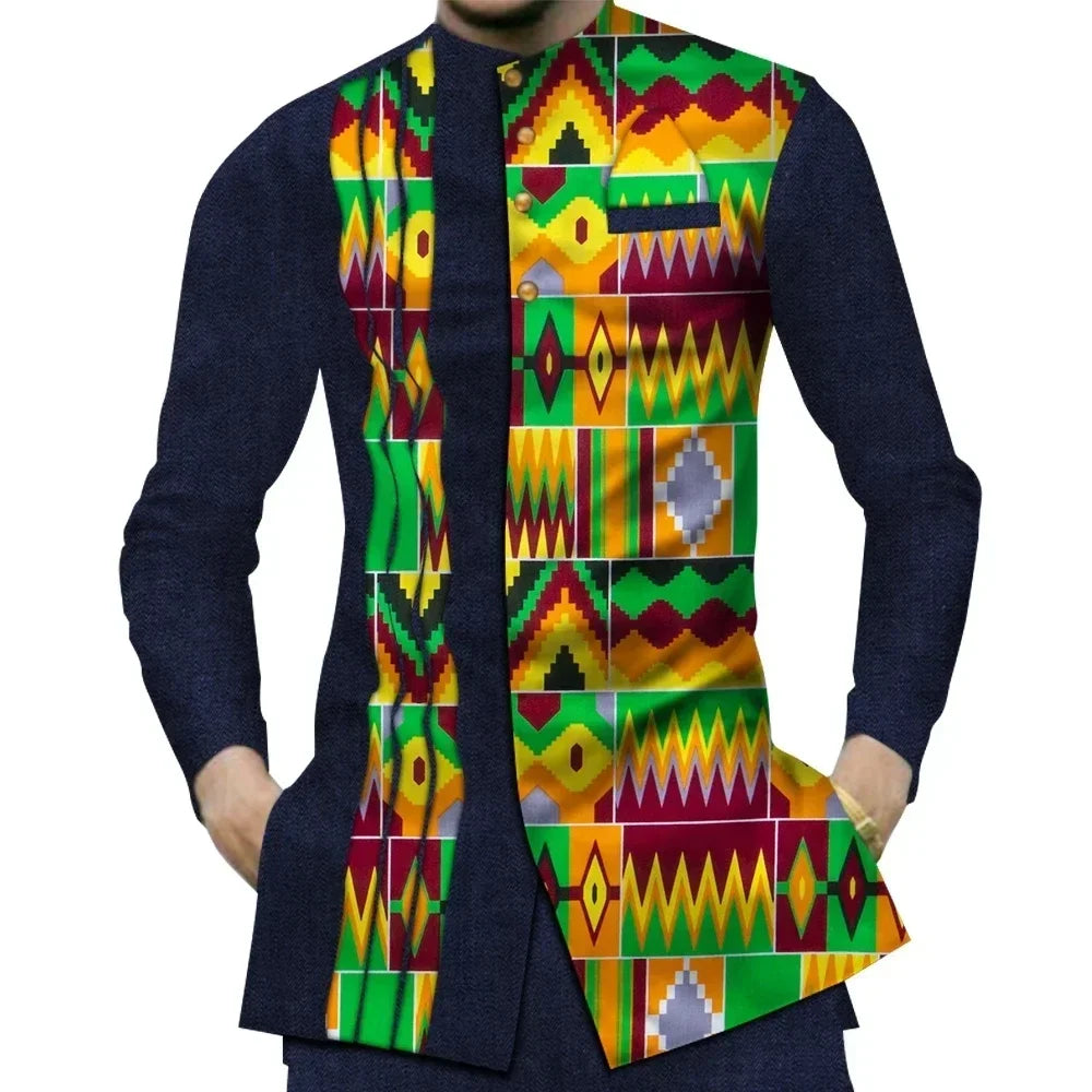 Casual 100% Cotton Mens African  Print Shirt