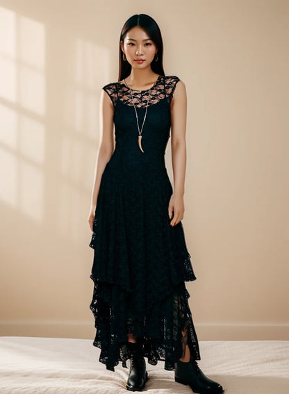 Enchanted Lace Handkerchief-Hem Dress