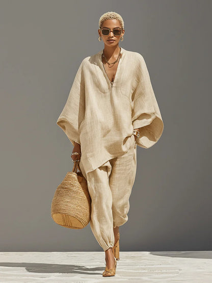 Dynamic Silhouette Linen-Blend Matching Set