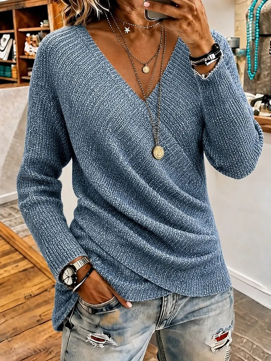 Effortless Chic Wrap V-Neck Knit Pullover
