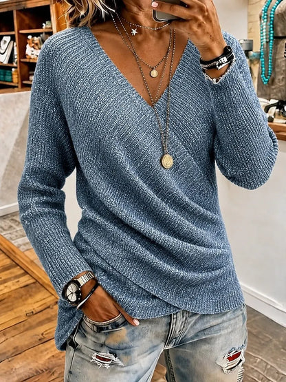 Effortless Chic Wrap V-Neck Knit Pullover