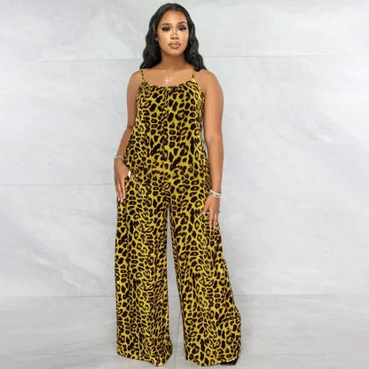 Leopard Print Spaghetti Strap Jumpsuit